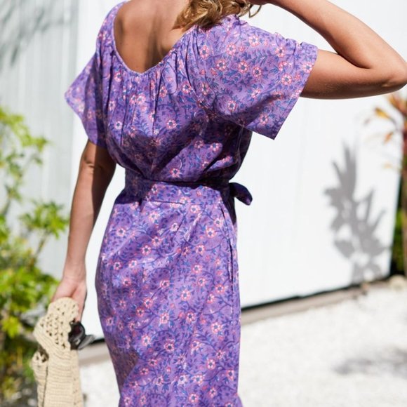 Emerson Fry India Collection Colette Midi Dress in Violet Wildflower Sz ML - Picture 4 of 9